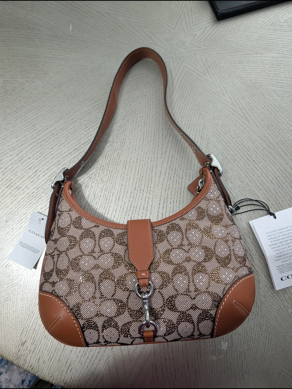 Coach Hamptons Hobo Bag In Crystal Signature Jacquard